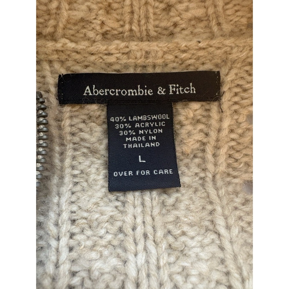 Y2K Abercrombie Fitch Cardigan Women Large Lambswool Shacket Sweater Cable Knit - Picture 6 of 12